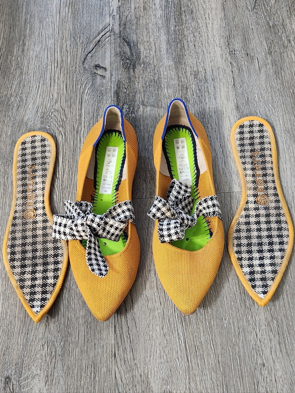 Rothys Golden Gingham Mary Jane Pointed Toe Flat - Picture 8 of 12